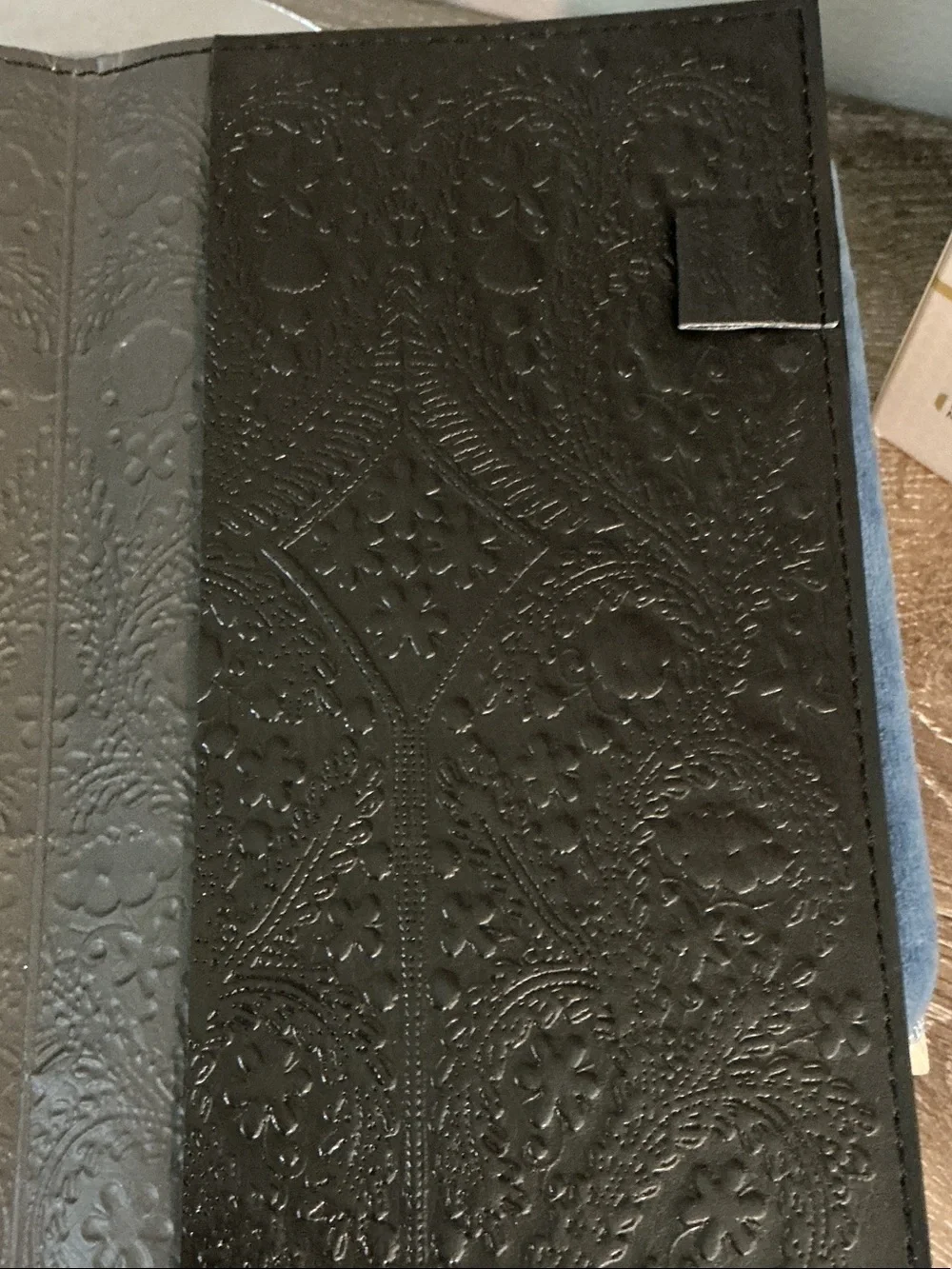 Christian Lacroix Black Embossed Slim Passport Document Wallet Holder 4.5x8.25